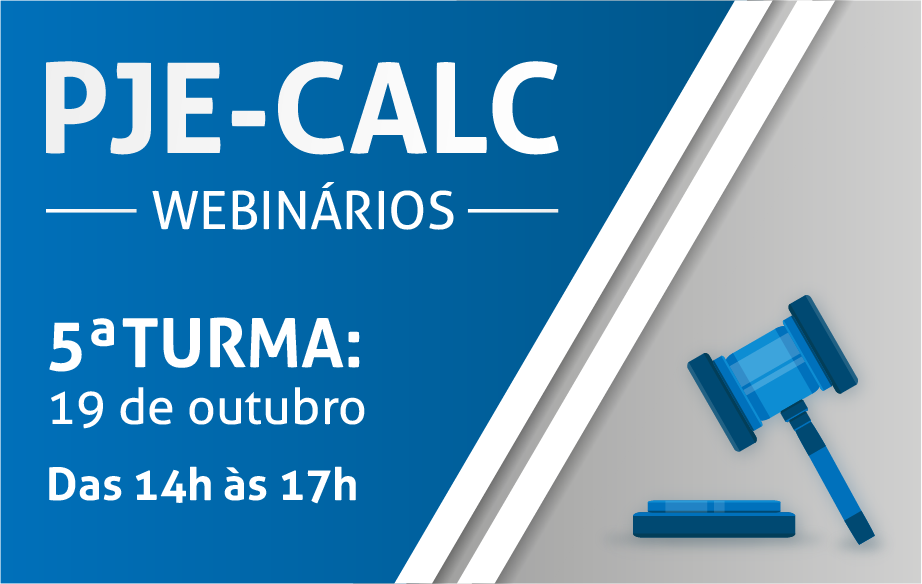 Banner da 5ª Turma do Webinário PJe-Calc com a data 19 de outubro, às 14h às 17h.