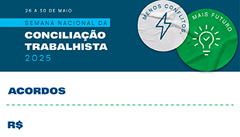 26 a 30 de maio - Semana Nacional da Conciliação Trabalhista 2025. Acordos e Valores. Menos conflitos. Mais Futuro