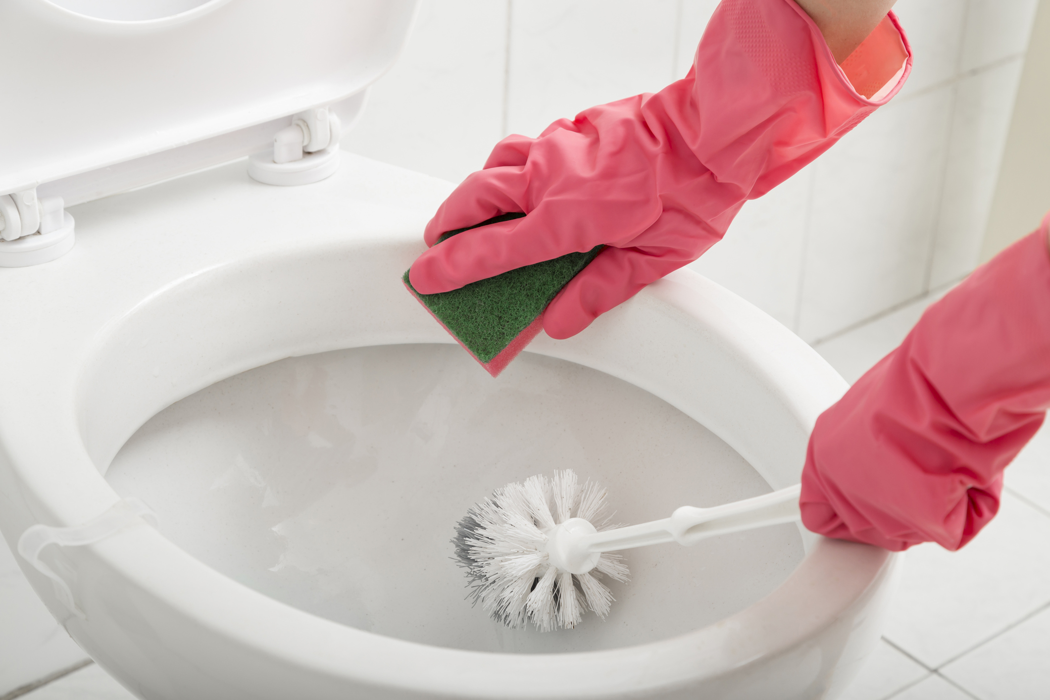 Imagem: pessoa limpando vaso sanitário