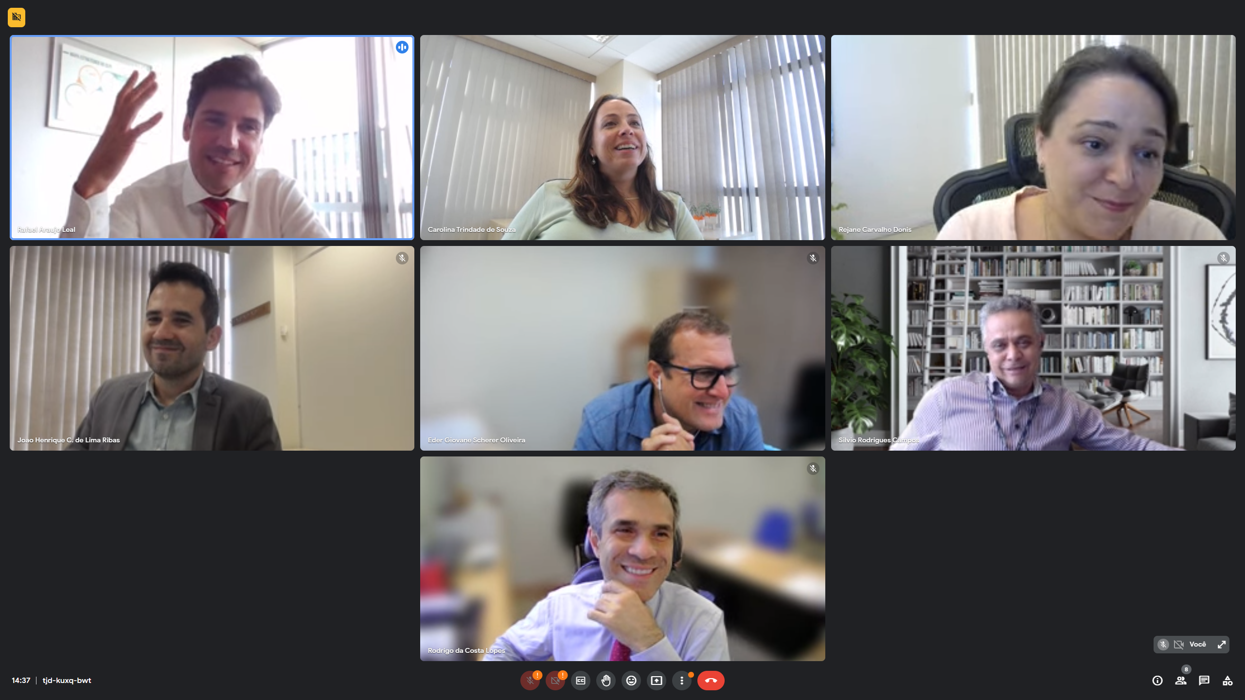 Print da tela da reunião dos gestores do CSJT com a equipe de obras e edificações do TRT-4 (RS).