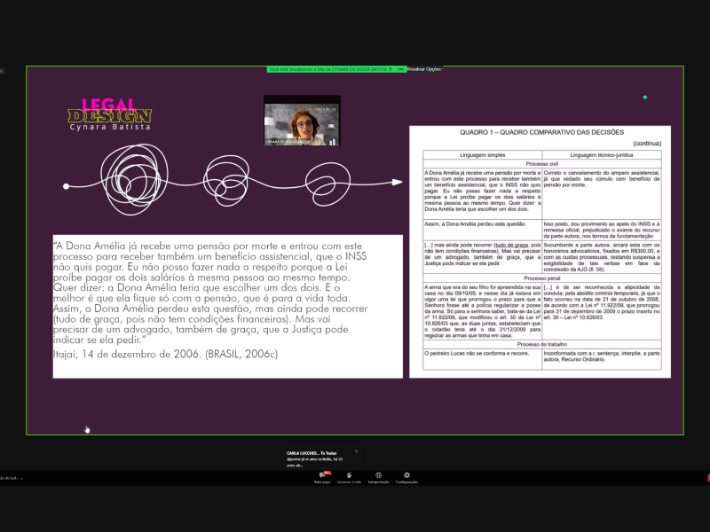 A palestra ficou a cargo da advogada e especialista Legal Design Cynara de Souza Batista.