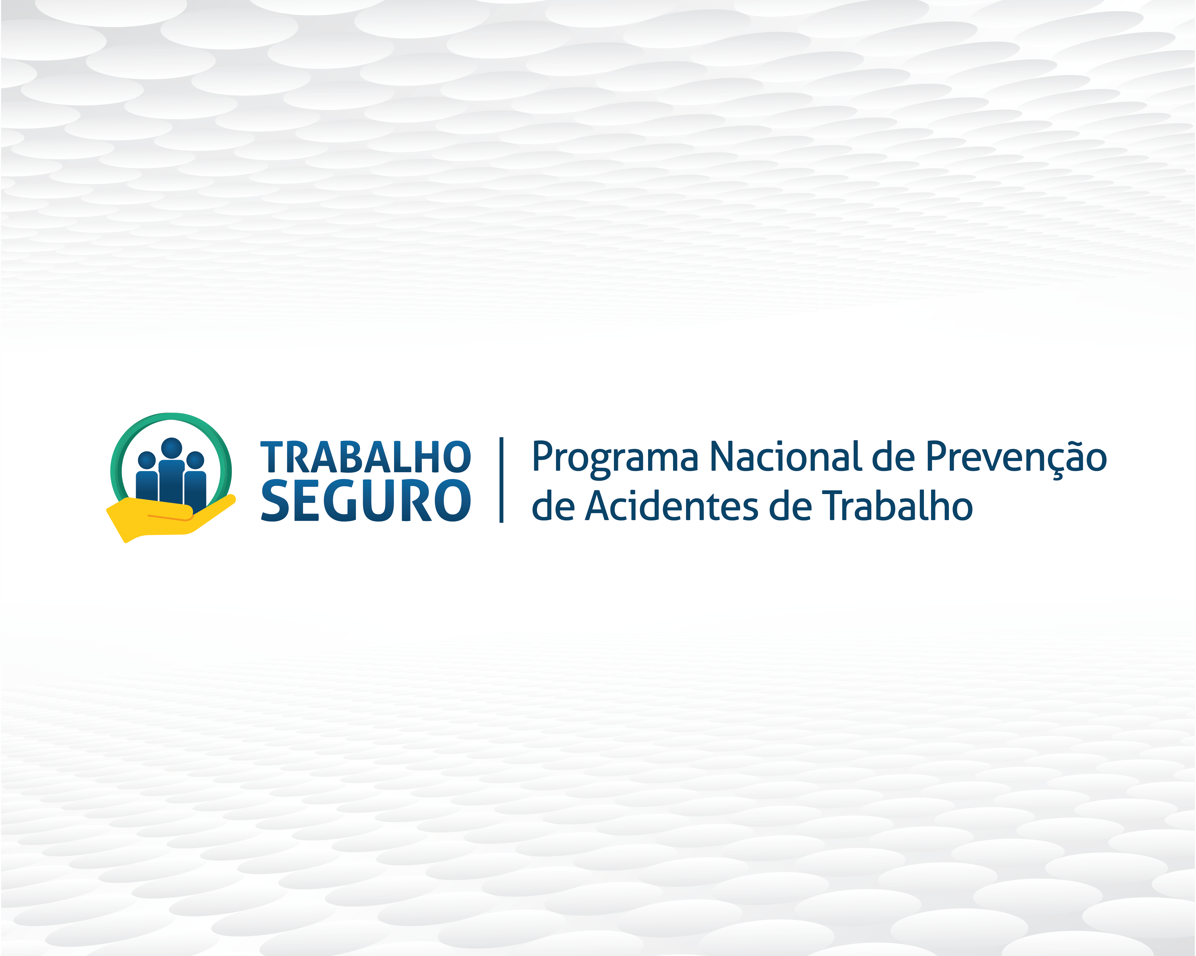 Nova logomarca do Programa Trabalho seguro. Mão segurando três bonecos protegidos por um círculo.