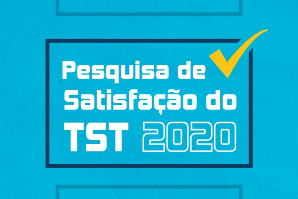 Banner da Pesquisa de Satisfação TST 2020 com fundo azul claro e fontes brancas, azul marinho e amarelo.
