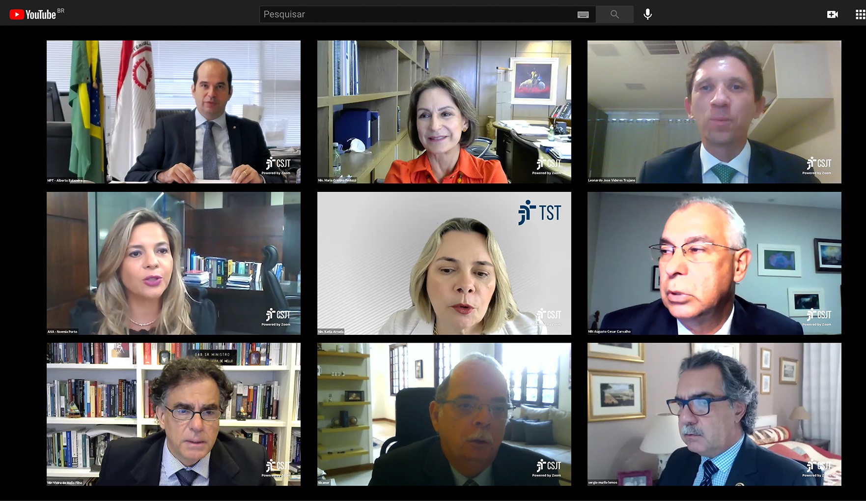 Mosaico com a imagem dos magistrados que participaram da 1ª Sessão do CSJT em 2021 