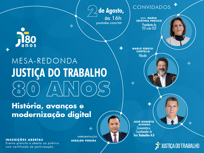 Inscrições abertas: evento vai debater história e avanços da Justiça do Trabalho nos últimos 80 anos