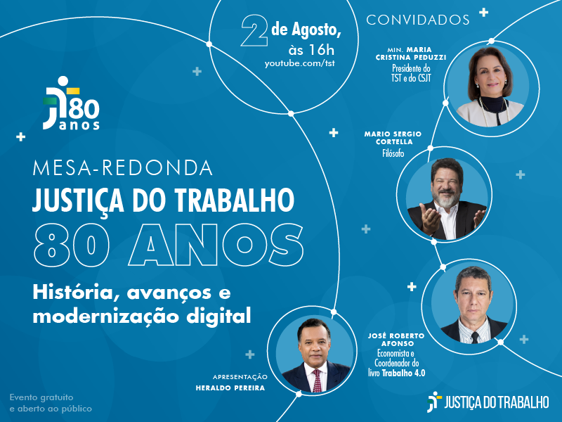 Acompanhe, ao vivo, a mesa-redonda “Justiça do Trabalho 80 anos – história, avanços e modernização digital”