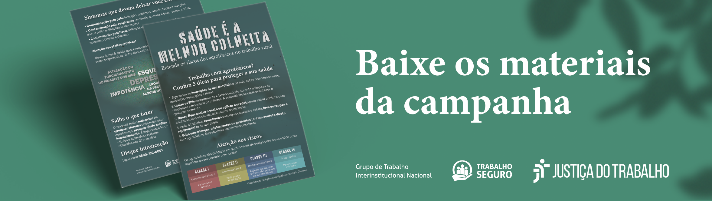 Banner com mockup do folheto. Ao lado está escrito: Baixe os materiais da campanha
