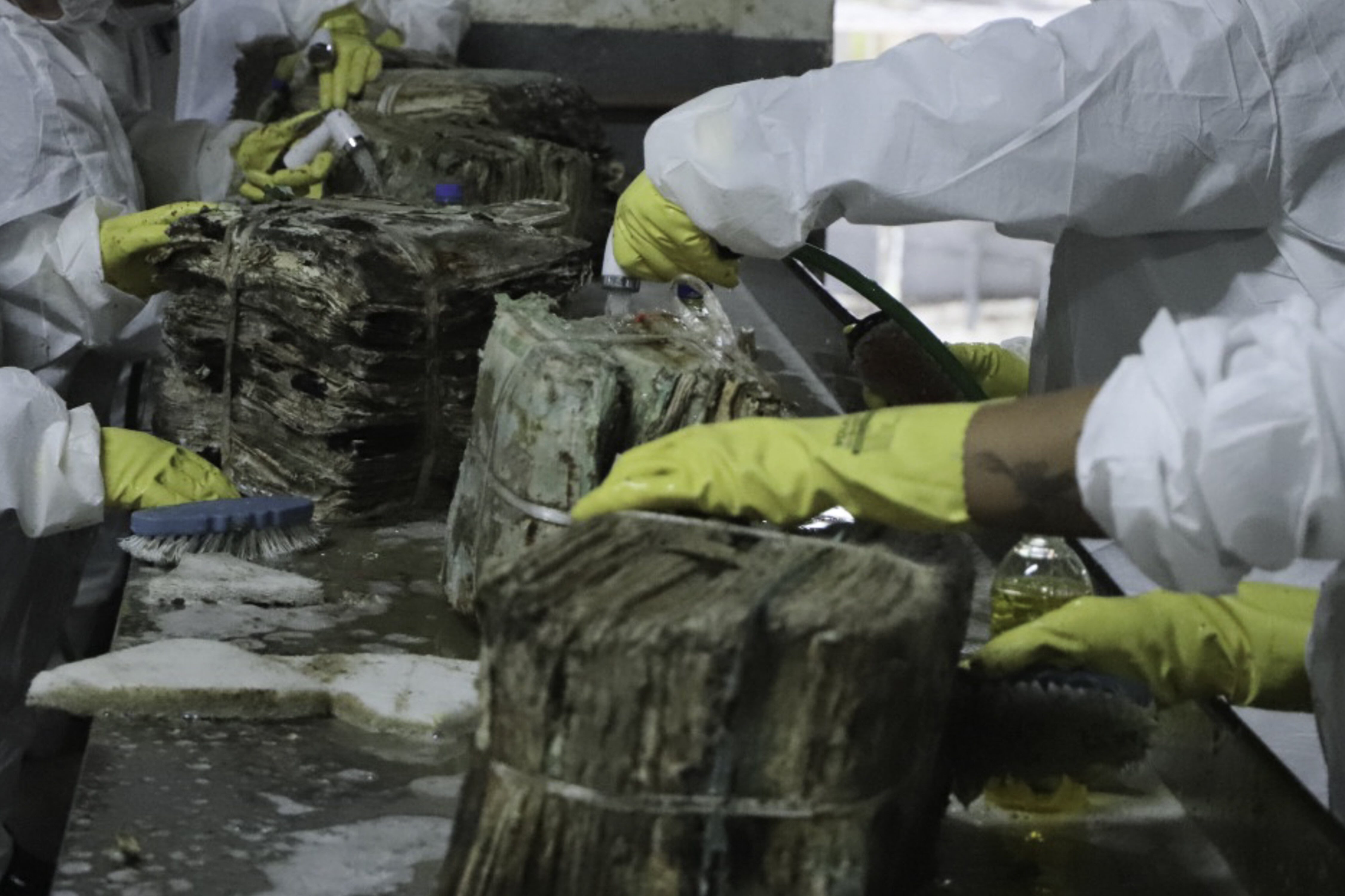 Fotografia de profissionais na limpeza de processos do TRT-RS.