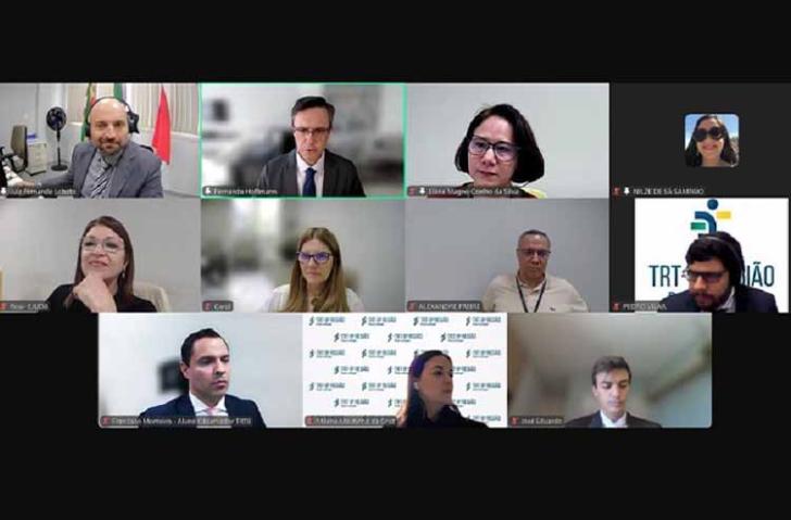 Print de tela do encontro por videochamada entre os participantes do curso com o juiz Fernando Hoffmann.