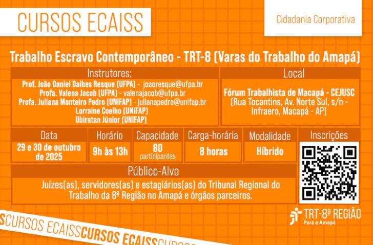 Arte gráfica com fundo na cor laranja, contendo as informações do curso, como por exemplo: nome dos instrutores, data: 29 e 30/10, hora: 09h às 13h.