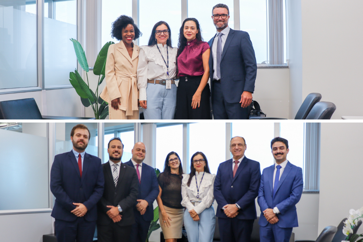 Duas fotografias, a primeira com a presença de 4 pessoas, 3 mulheres e 1 homem. Na segunda, 7 pessoas, 5 homens e 2 mulheres. 