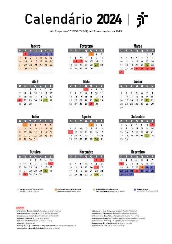 Calendário do CSJT 2024. Clique no link e o PDF com a descrição completa vai abrir.