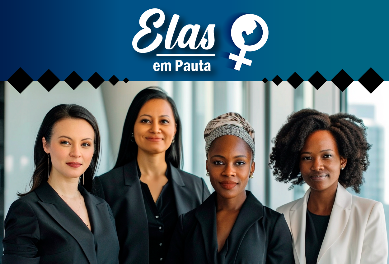 Fotografia com a presença de 4 mulheres, todas com roupa social e diferentes entre si. 