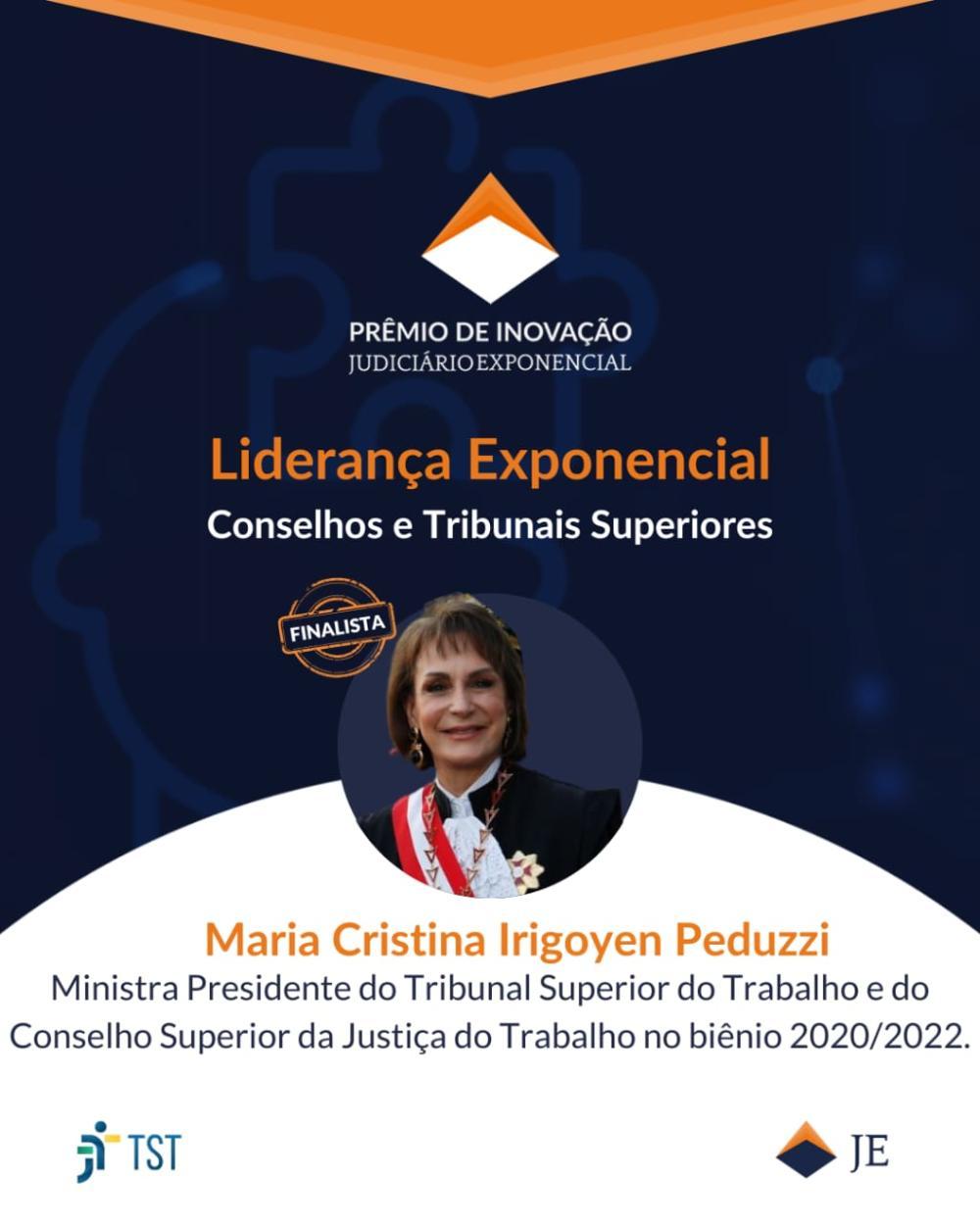 Banner do Prêmio de Inovação Judiciário Exponencial com imagem da ministra Maria Cristina Peduzzi