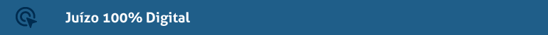 Banner com fundo azul Royal - ícone de um cursor em Azul Marinho - Juízo 100% Digital em Branco