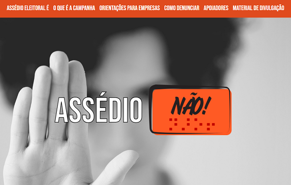 Imagem com uma mão humana em frente a frase ''Assédio NÃO!'' divulgado pelo TRT-9 (PR)