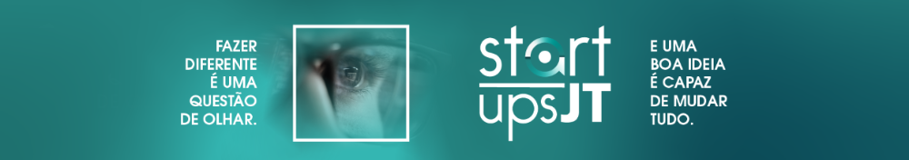 Banner com fundo verde escuro e um olhar de óculos em detalhe. Cercando o olhar, está um quadrado branco, que deixa o olhar no centro do quadrado. Estão escrito "Fazer diferente e uma questão de olhar. E uma boa ideia é capaz de mudar tudo".