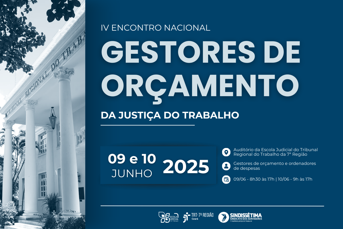Imagem com o fundo do Tribunal Regional do Trabalho na cor branca e a legenda ''IV Encontro Nacional Gestores de Orçamento da Justiça do Trabalho''.