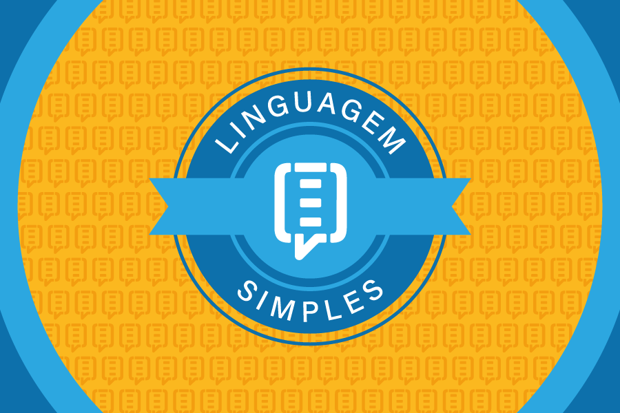 Imagem referente a linguagem simples com as cores azul, amarelo e branco.