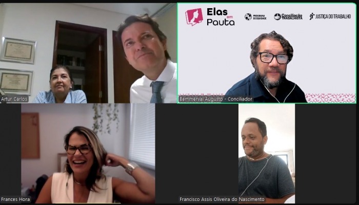 Fotografia com 4 blocos representando uma reunião online referente ao Elas em Pauta. 