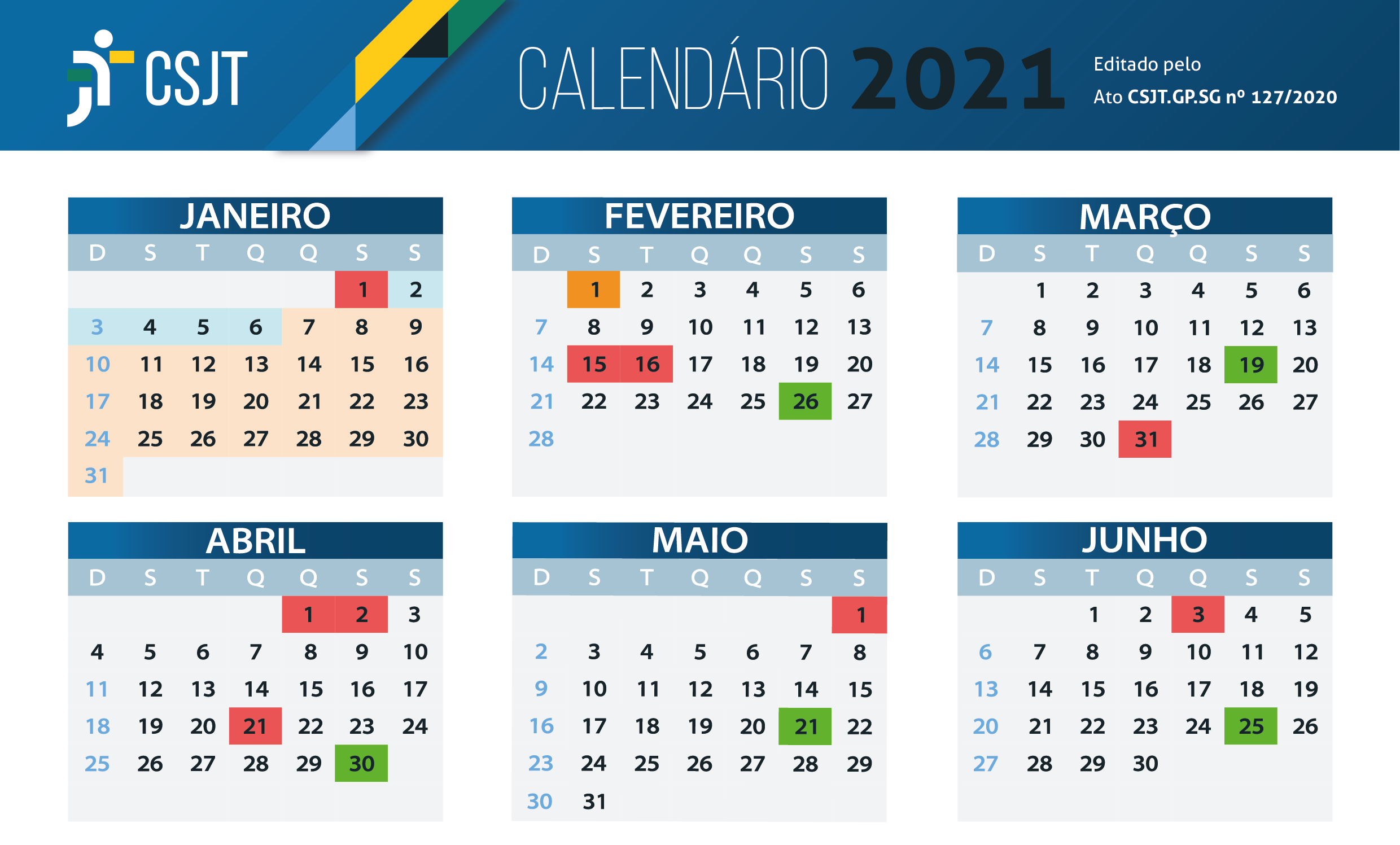 Calendário 2021 do CSJT prevê nove sessões